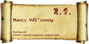 Mancz Vázsony névjegykártya